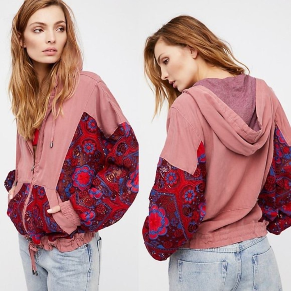 Sold! Free People magpie oversized lace embroidered zip up hoodie jacket
